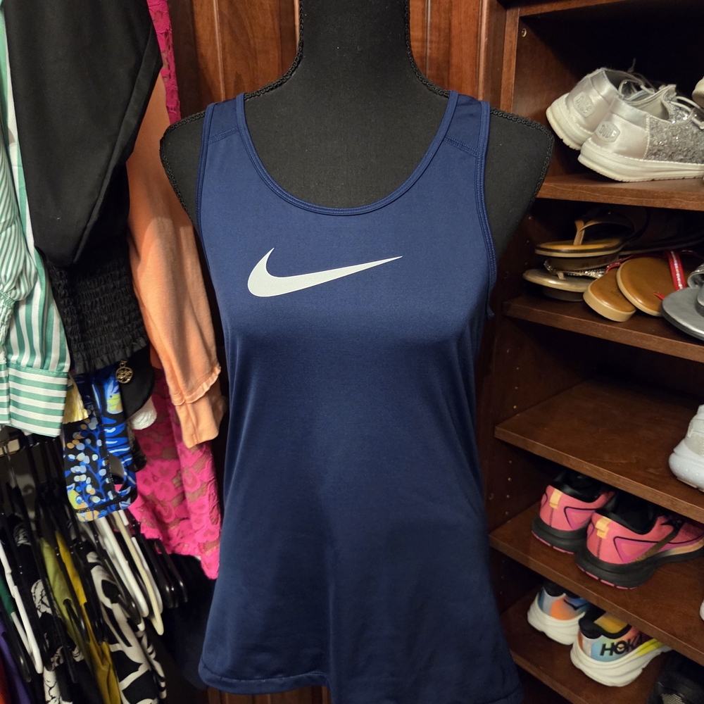 Nike Blue and White Fitted Sleeveless Tank Top